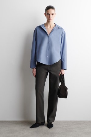 COS Women's Camicia In Cotone Con Colletto Aperto in Blu