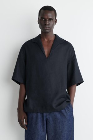 COS Homme Chemise En Lin À Col Ouvert in Bleu