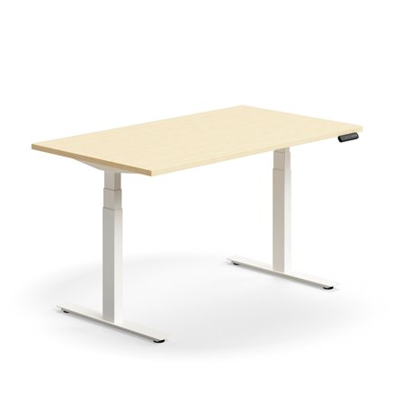 Schreibtisch QBUS höhenverstellbar, 1400x800 mm, Gestell weiß, Birke