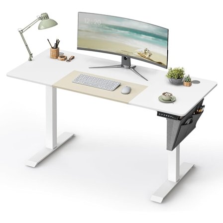 SONGMICS Højdejusterbart elektrisk skrivebord, hukommelsesfunktion med 4 højder, base hvid/beige