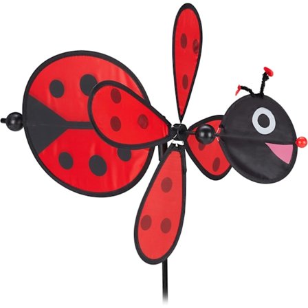 Vindmølle med mariehøne, havedekoration, balkon & terrasse, 76,5 x 36,5 x 51,5 cm, til plantning, rød/sort