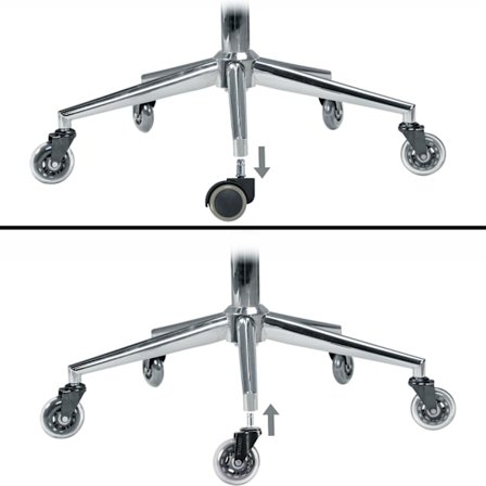 Rootz Set med 5 släta universella tunga hjul för kontorsstol 11 mm stift - diameter 75 mm - Silent Premium Hard Floor Rollers - Transparenta mjuka gol