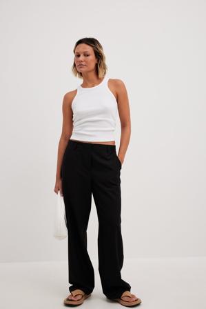 NA-KD Classic Pantalon de tailleur en tissu mélangé à taille mi-haute - Pantalon cigarette - Noir - EU 38