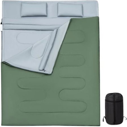 COSTWAY Dobbelt sovepose 2 personer 220 x 150 cm med 2 puder og vandtæt bæretaske til camping Vandreture Green