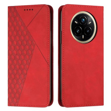 Læderpung etui med mønster til Realme 14 Pro+ 5G - Rød