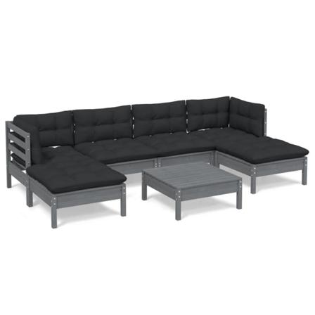 Vidaxl Loungegrupp Med Dynor 7 Delar Grå Massiv Furu Grå