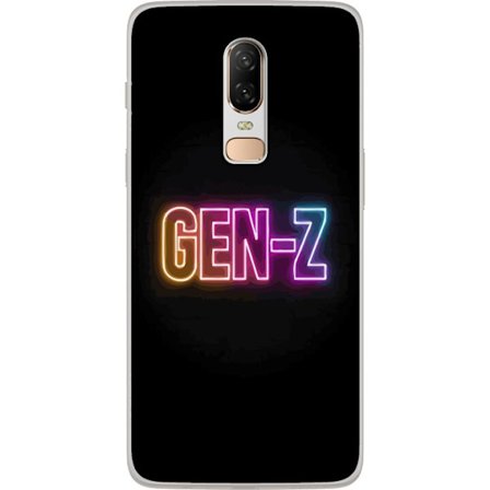 Kompatibel Mobilcover til OnePlus OnePlus 6 Neontekst Gen Z i farverigt lys mod en mørk baggrund i moderne digital stil