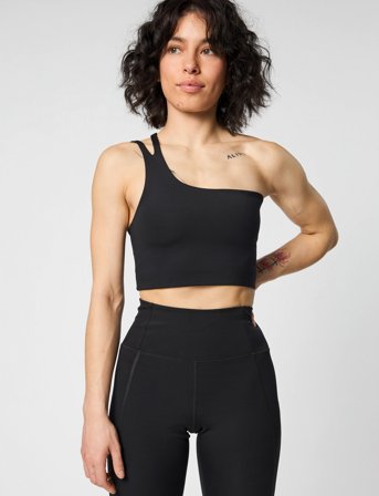 Girlfriend Collective Uma One Shoulder Bra - Black - XS