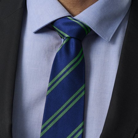 Green Twin Stripe Navy Silk 8cm Tie for Men - Patterned Ties