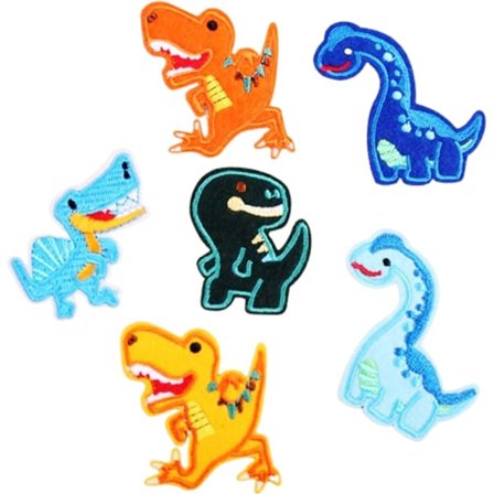6 stk Små Søte Tegneserie Dinosaurer Sy på/Stryke på Lapp Reparasjon Applikasjon Tilbehør for Barn Klær Jeans Ryggsekker Hatter