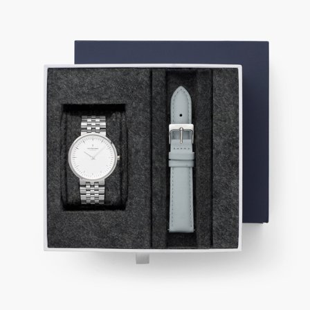 Nordgreen - Elegante Uhr für Damen in Silber - Infinity - SET Silber | Armbänder 5-Link / Grau