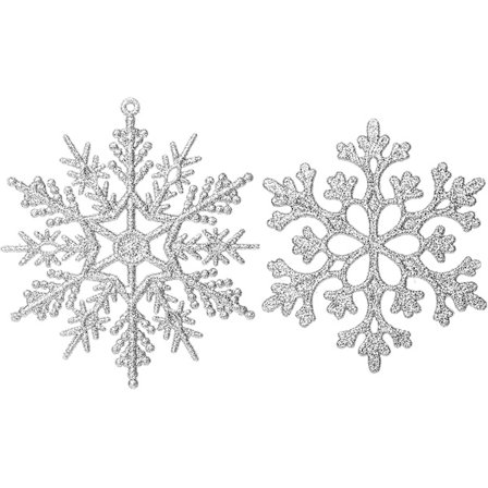 40 stk. julesnøfnugg glitterpynt juletrepynt vindusdekorasjoner for hjemmeferie fest 4 tommer, sølv