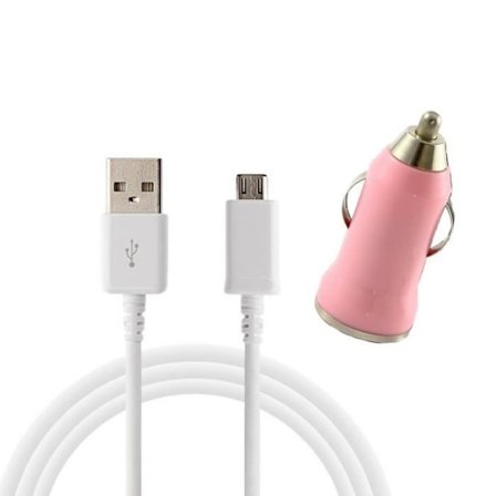USB-kabel och Billaddare - Phonillico - Kompatibel med Samsung Galaxy - 1 Meter - Rosa - 1A