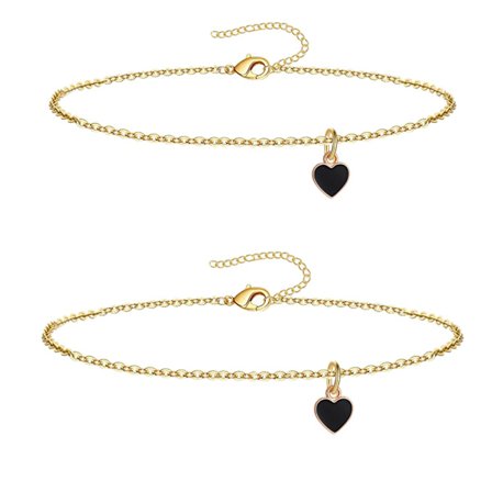 Armbånd og ankelkæder i rustfrit stål med hjerte til mænd og kvinder, armbånd (15+5 cm), ankelkæde (21+5 cm) Justerbar