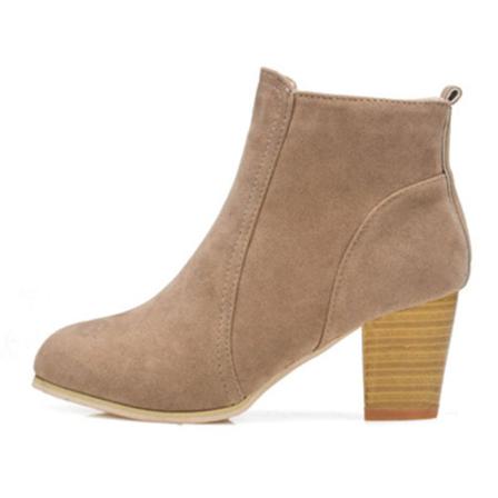 Kvinnor Rund Toe Low Calf Booties Zip Up Vinterskor Med Hög Klack