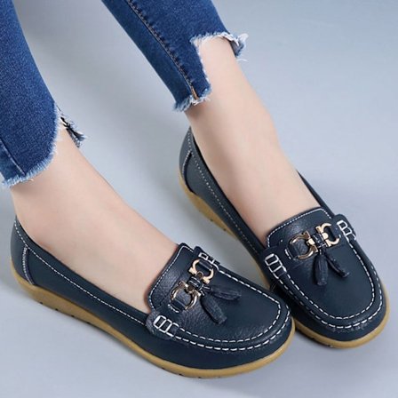 Kvinnors äkta läder Mjukt Bekväma Flat Loafers Handgjorda Casual Shoes