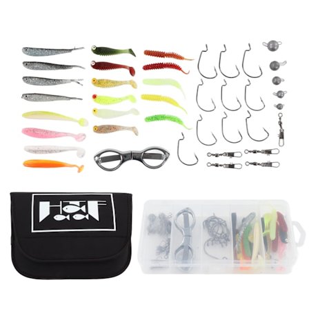 42 stk. fiskegrejssæt med skarpe, naturtro fiskeagn og tackle til udendørs fiskeri