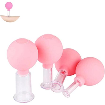 4 stk. ansigtsmassage sugekopper, plastik fysioterapi sugekopper med silikonekugle, justeret til hudfasthed