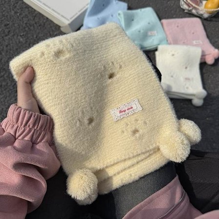 Søtt katt dobbeltsidig strikket skjerf, retro og allsidig halsvarmer, gul