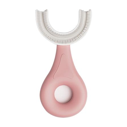 Pink 2-6 år gammel børns U-formet tandbørste med fødevaregodkendt blødt silikonehoved og 360° oral tænder rengøringsdesign til småbørn og børn.