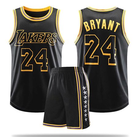 #24 Kobe Bryant Basketball Jerseysæt Lakers Uniform til børn, voksne - sort
