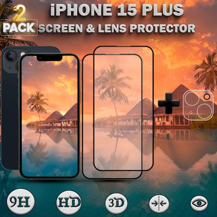 2-Pack iPhone 15 Plus - skärmskydd & 1-Pack linsskydd -härdat glas 9H