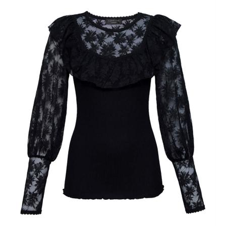 Rosemunde Silk T-Shirt w/lace Sort, Dame Bluser
