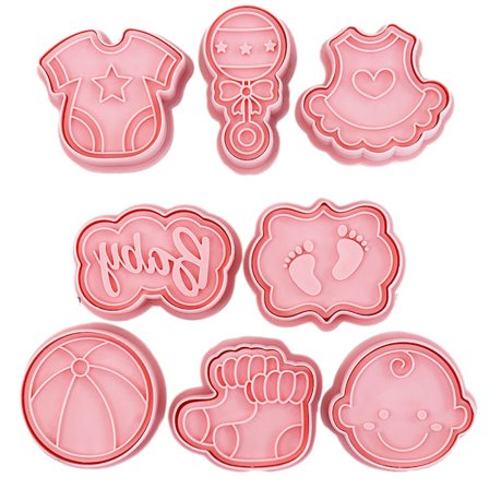 Baby Cookie Mold Set - 8 st - Tryckta präglade kakformar lämpliga för barnkalas