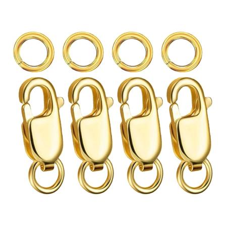 4 stk. klo-klemmer 12 mm 18K guld springringe smykkefremstilling lukninger hummerlås