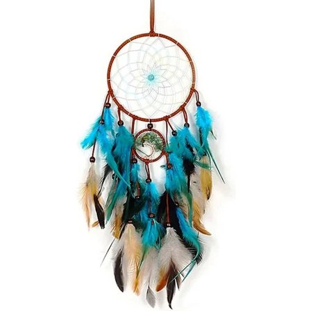 Drømmefanger, Basicon 60cm Drømmefanger Blå Vintage Fjer Drømmefanger Håndlavet Boheme Stil Drømmefanger