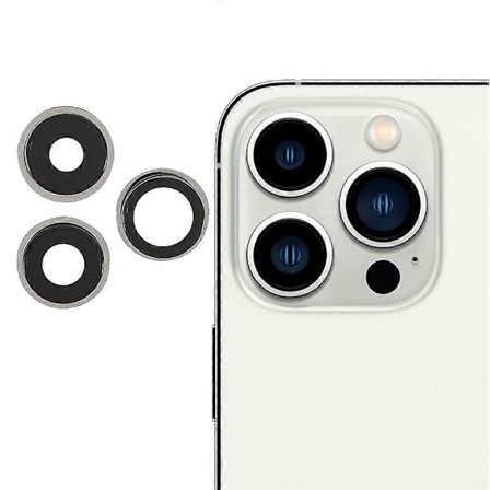For iPhone 13 Pro/13 Pro Max 1 Sett Bakre Kamera Linse Ring Beskyttelse med Glasslinse (uten Logo) (FMY) Multicolor White