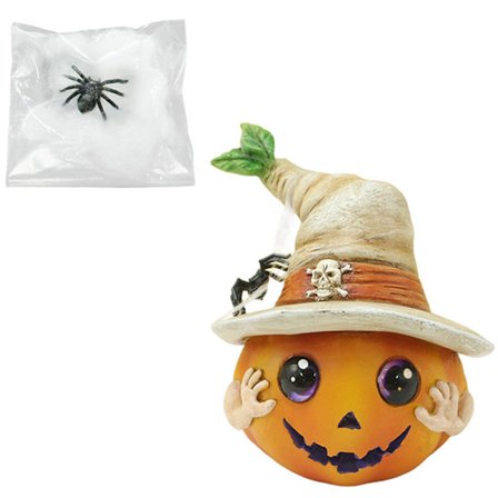 Gresskar med heksehatt, figurer, gresskar i harpiks, iøynefallende smilende ansikt, hjemmeinnredning Default