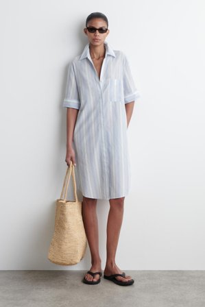 COS Striped Short-Sleeve Shirt Dress in Blue - Women