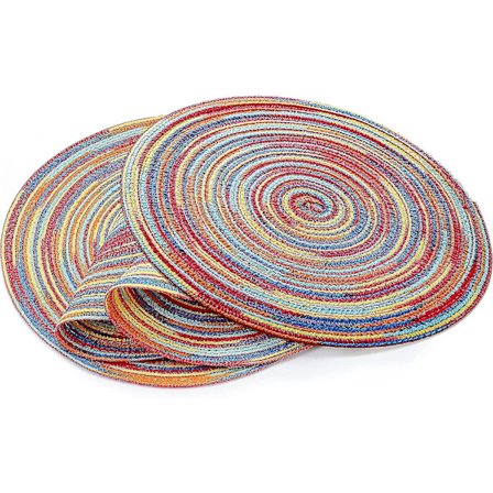 4 kappaletta sateenkaaren pyöreitä pöytäliinoja 12 tuuman kudottuja liukumattomia pestäviä pöytäliinoja keittiön ruokapöytään