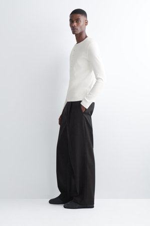 COS Men's T-Shirt Henley Slim In Cotone A Maniche Lunghe in Bianco