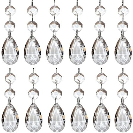Kristallglassprisme Hengende Perler 12 stk Klar Dråpeformet Krystall Lysekrone Kristallglass Lysekrone Prisme Hengende Perler Prismer Anheng Del..._M.