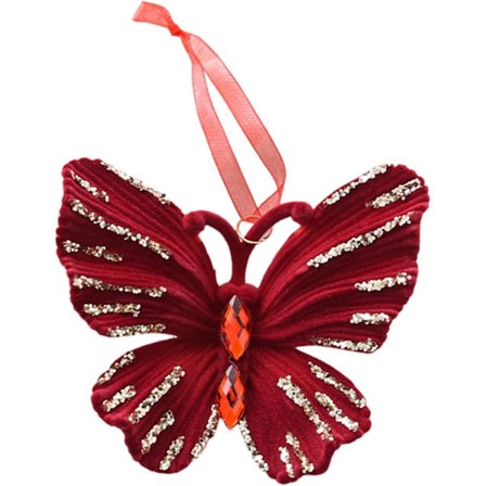 2 røde sommerfugl juletræsdekoration vedhæng, velegnet til vinduer, træer og vægge