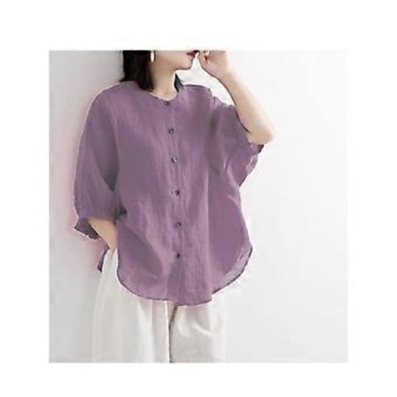 Fritidsskjorter Knap Top Dame Løs Langærmet Oversized Skjorte Dame Bluser Casual (2XL lilla)