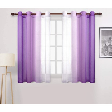 Gardiner med gradient gjennomsiktig mønster og transparent dekorasjon (lilla, 132*183cm, med perforeringer)