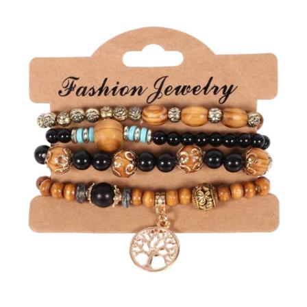 Armbandsset W - 4 Delar Svart One Size