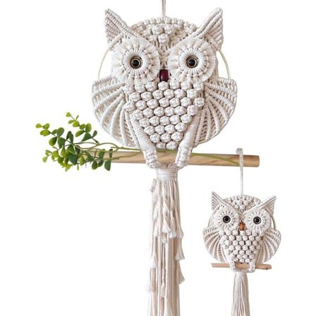 2 kpl Pöllö Makramee Seinävaate Taidekoriste Käsintehty W