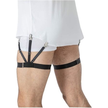 Skjortestropper for menn for å holde skjorten på plass, skjortestrømpebånd og holder som sikrer skjorteposisjonen for menn