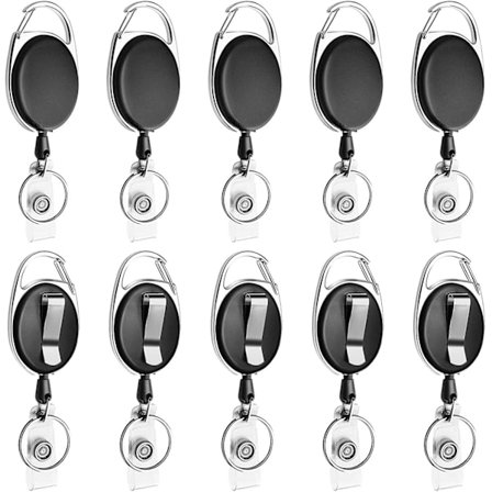 Uttrekkbar Badgeholder med Karabinkrok Belteklips og Nøkkelring for ID-kort Nøkkel Nøkkelring Badgeholder Svart 10-pakning Fra