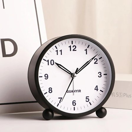 Stille Analog Vekkerklokke Rund - Svart