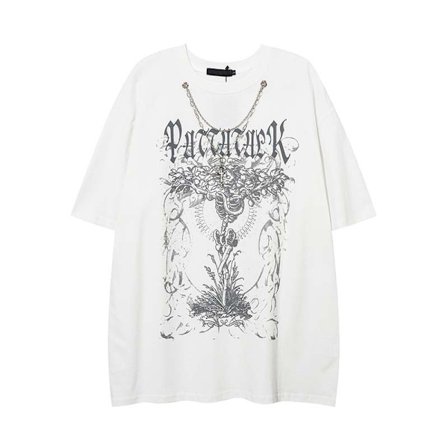 Street Mörk Kortärmad T-shirt Herr Mode Märke Loose Fit vit