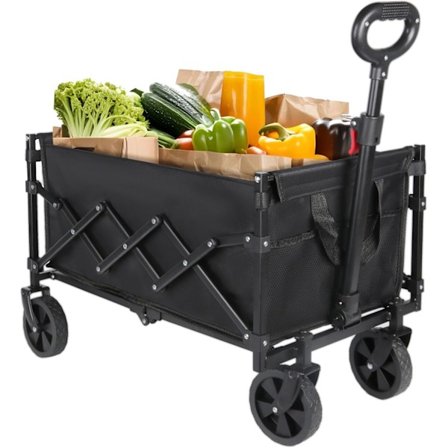 Sammenleggbar vogn med 4 hjul, justerbart håndtak, lastekapasitet opptil 100 kg, for camping, hage, shopping, svart (70*43*90CM)