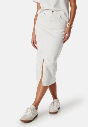 Pieces Pcjessie High Waist denim midi skirt Bright White Klær