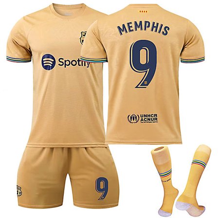 Barca 22-23 Bortalag Jersey MEMPHIS Nr 9 Fotbollströja kit