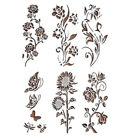 Hegn Dekoration Skabeloner Naturlige Blomsterstængler med Stængel Bladformer Skabelon Stencils DIY Projekter Malerskabeloner