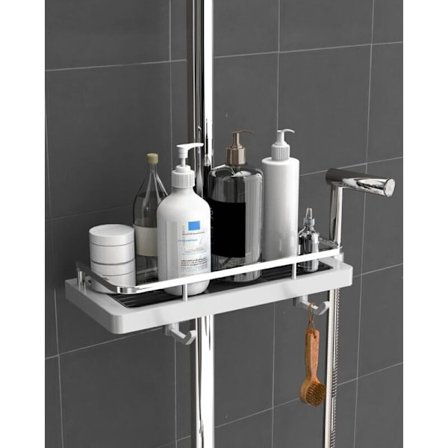 Hvid brusehylde til opbevaring i badeværelset - Kompatibel med 24-25 mm brusestang - 1 stk.